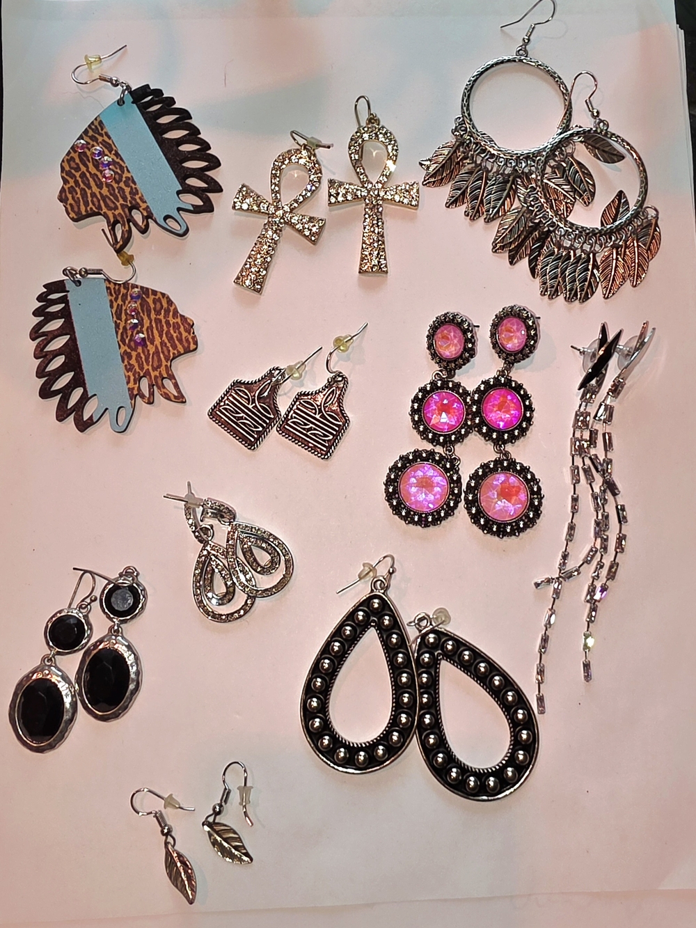 Assorted Women’s Black and Pink Statement Earrings - No Brand